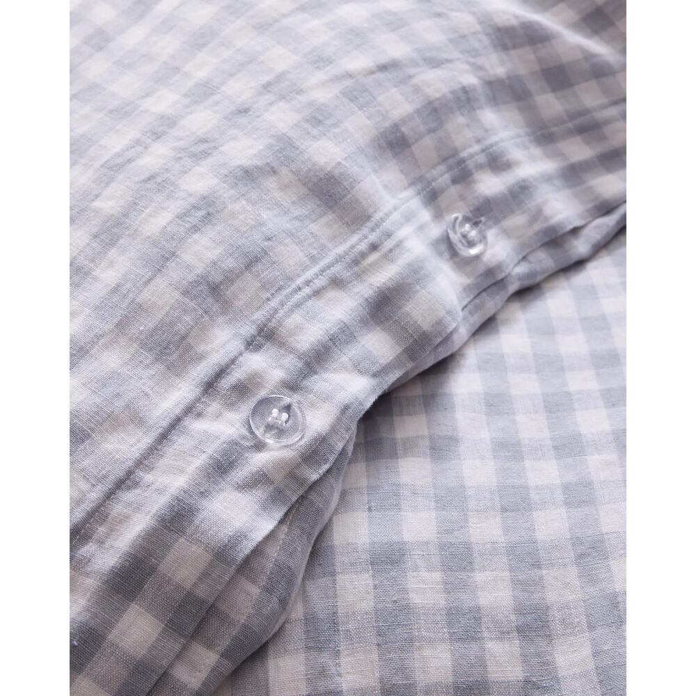 Quince Euro Linen Duvet Cover Set Queen Color Blue Fog Gingham ~ NWOT